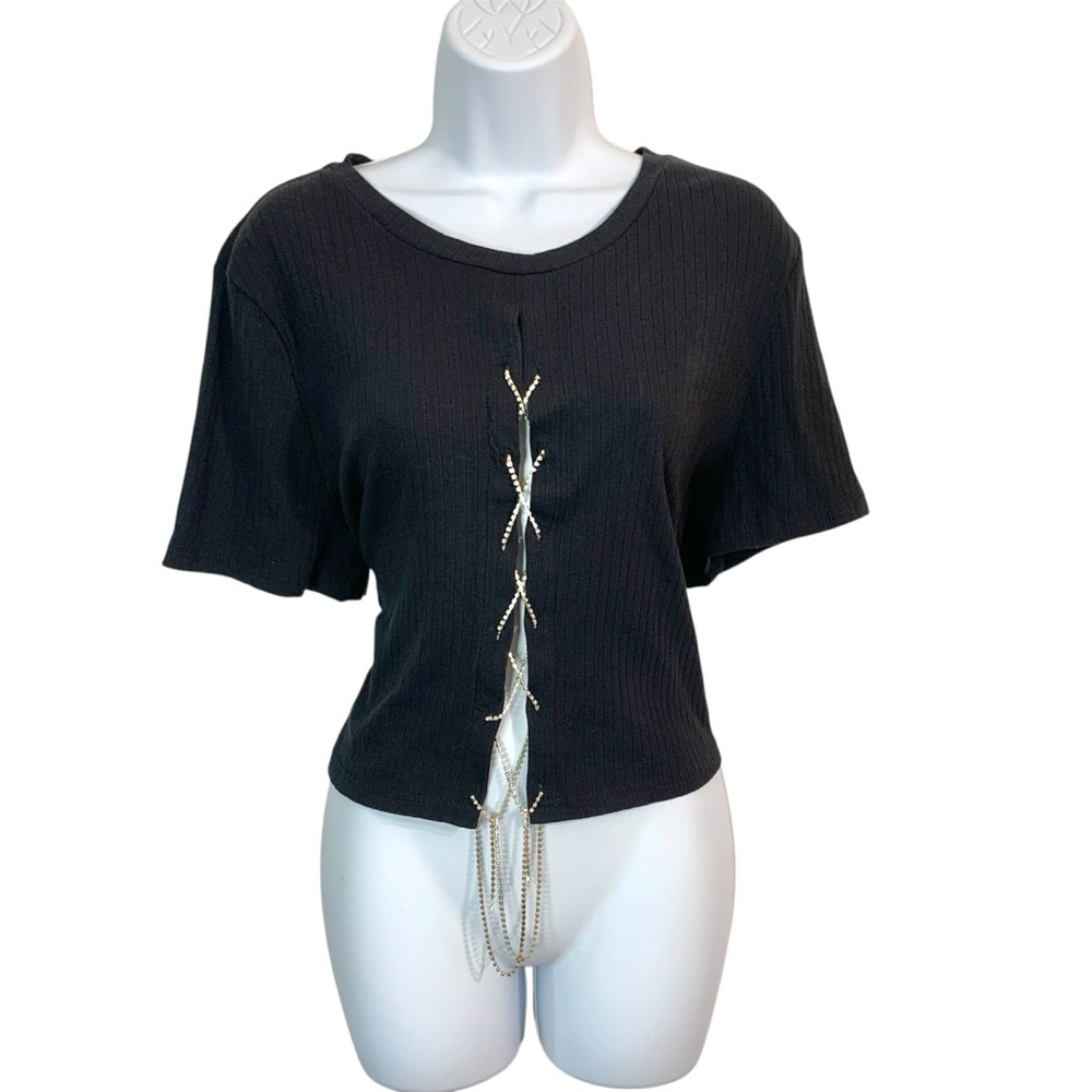 RIBBED Lace Up Chain Front Crop Top Sz 4X
